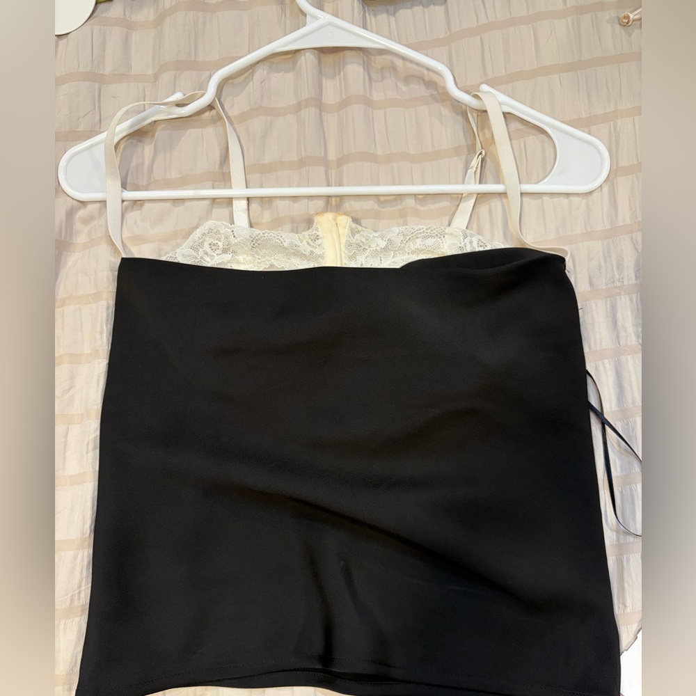 REVOLVE Black and Cream Lace Trim Blouse